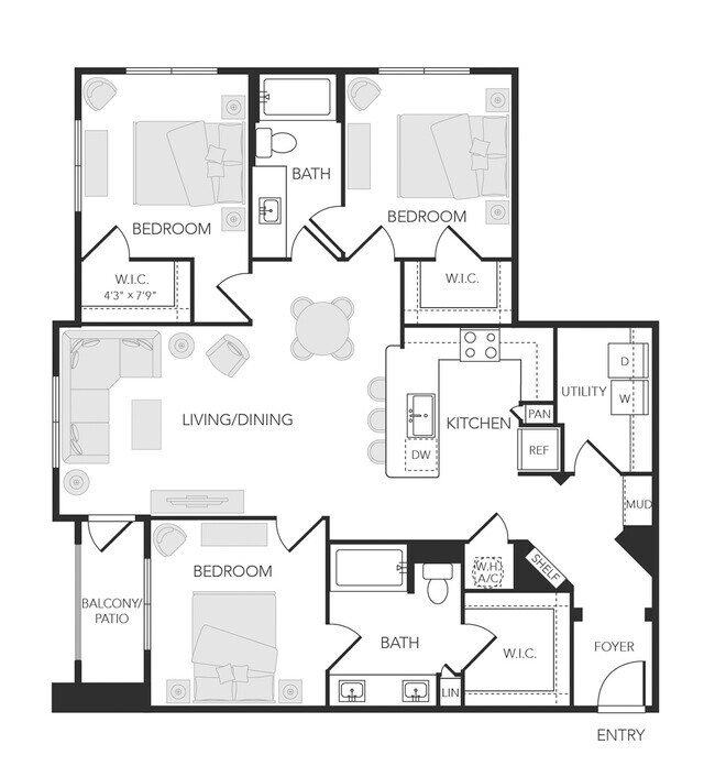 3 Beds • 2 Bath 11111 floor plan